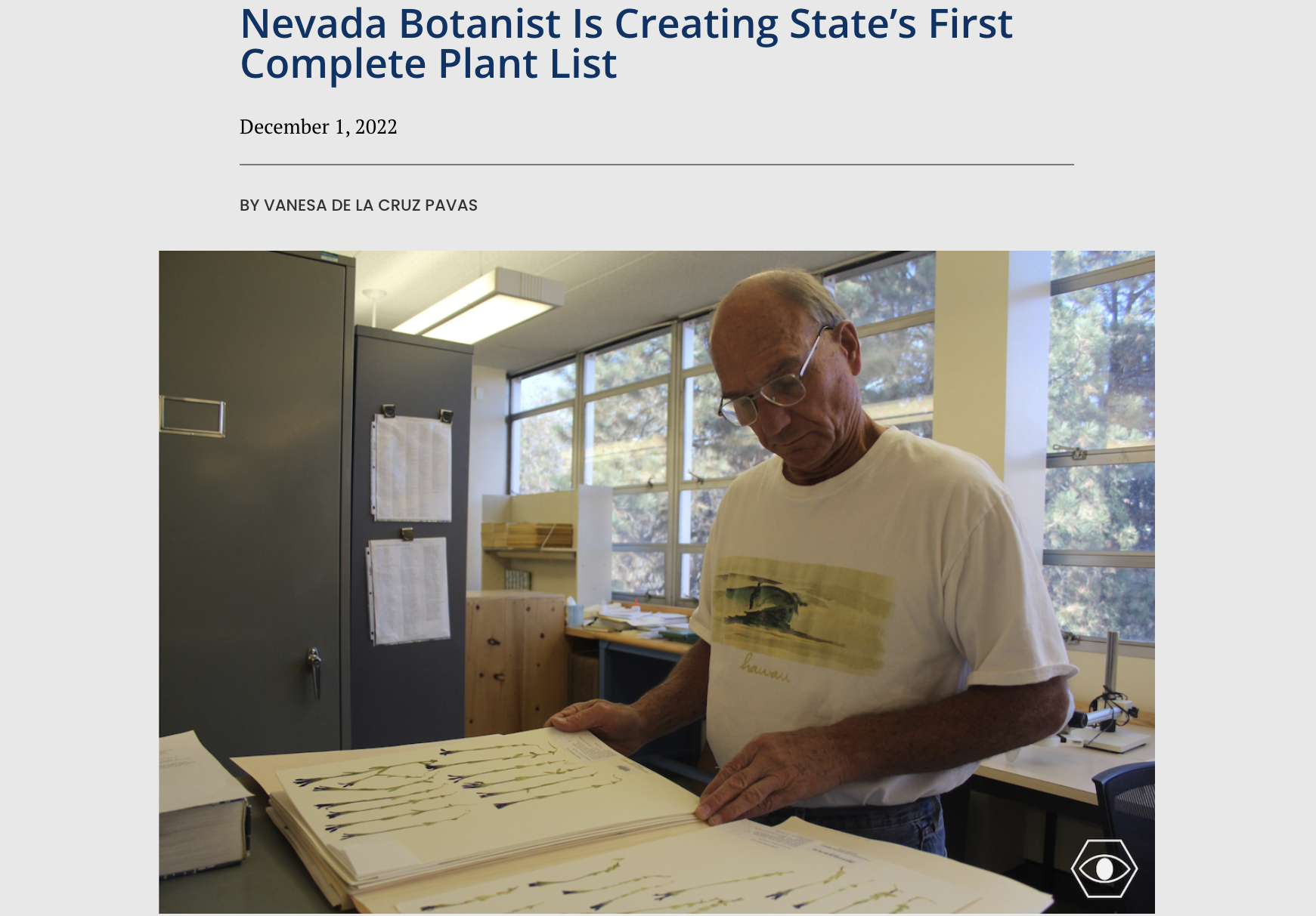 Article on Nevada Botanist by Vanesa de la Cruz, Hitchcock Project.